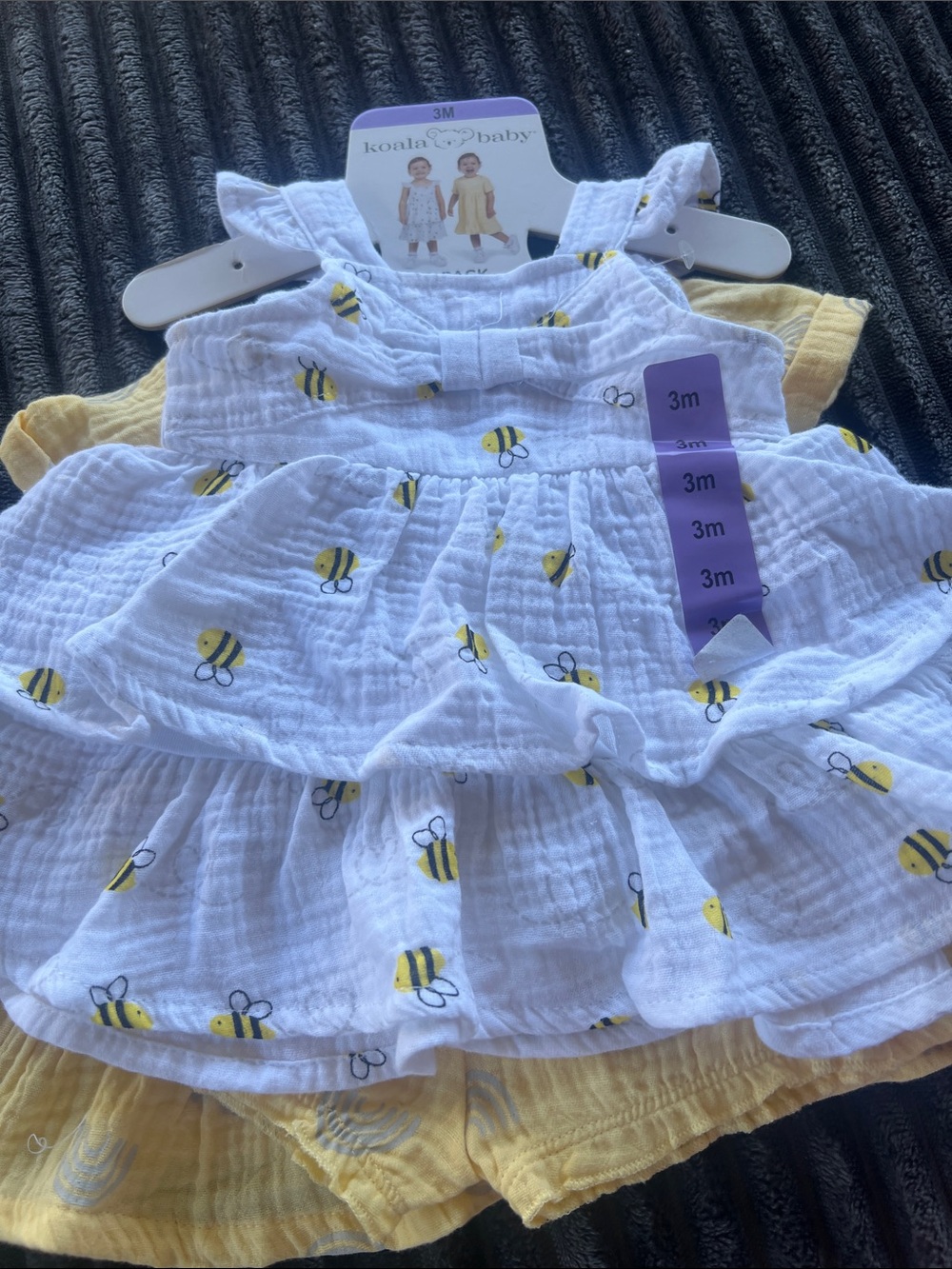 Koala Kids White & Yellow Bee Print Baby Matching Set